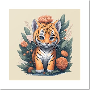 Cute Floral Tiger 3 Posters and Art